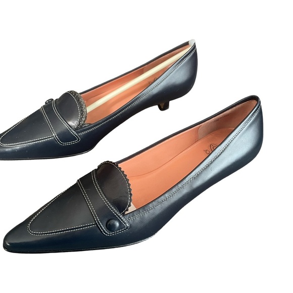 Circa Joan & David Navy Leather Kitten-Heel Loafers – Size 7.5M - Picture 5 of 8